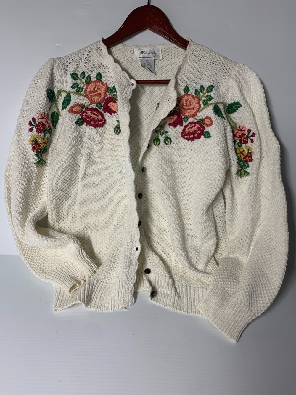 Vintage Cream Floral Embroidered Cardigan Sweater